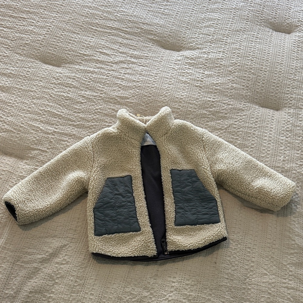 Zara Cream and Gray Kids Puffer Jacket